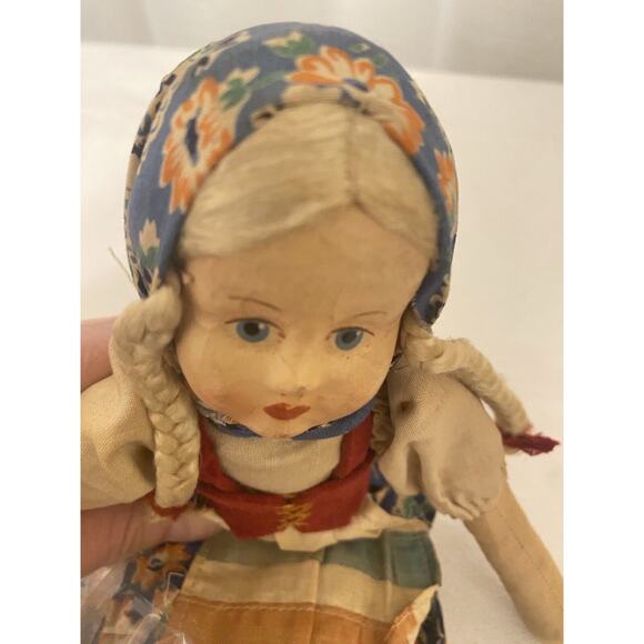 VTG Paper Mache Face Doll Polish Girl Stamped Poland Cloth Body Markings Arm - Picture 7 of 10